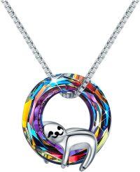 wholesale 925 Sterling Silver Rainbow Crystal Sloth Pendant Necklace for Women-A-under sloth
