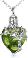 wholesale 925 Sterling Silver Heart Tree of Life Urn Necklace with Green Crystal and Funnel Filler Memorial Jewelry for Women Mom Sister Friend-0-0