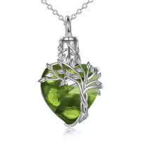 wholesale 925 Sterling Silver Heart Tree of Life Urn Necklaces Wholesale with Green Crystal and Funnel Filler Memorial Jewelry for Women Mom Sister Friend-Peridot
