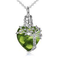 wholesale 925 Sterling Silver Tree of Life Heart Locket with Purple Crystal and Funnel - Memorial Keepsake Jewelry for Women & Girls-Peridot