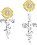 wholesale 925 Sterling Silver Sunflower Faith Cross Drop Earrings for Women -0-0