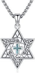 wholesale 925 Sterling Silver Turquoise Cross Pendant Necklace  for Men & Women - Jewish s-0-0