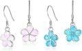 wholesale 925 Sterling Silver Pink & Blue Opal Flower Drop Earrings-0-0
