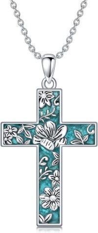 wholesale  Sterling Silver Turquoise Cross Necklace with Birth Flower Pendant -October