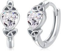 wholesale 925 Sterling Silver Celtic Knot Heart Hoop Earrings with Cubic Zirconia - Small Huggie Ear Cuffs for Women-0964F