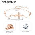 wholesale Rose Gold 925 Sterling Silver Faith Cross Bracelet - Christian Religious Jewelry - Adjustable Size Confirmation Gift for Women & Girls-0-4
