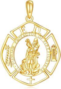 wholesale 14K Gold Saint Florian Firefighter Medal Cross Pendant Necklace Jewelry-C-St Florian Pendant