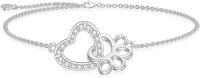 wholesale 925 Sterling Silver Heart and Paw Print Charm Bracelet with CZ Stones for Women-Paw Print+Heart
