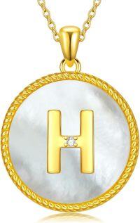 wholesale Gold 925 Sterling Silver Mother of Pearl Initial H Pendant Necklace for Women-Letter H