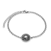 wholesale 925 Sterling Silver Gothic Skull Memento Mori Charm Bracelet Wholesale for Men-Oxidation