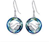 wholesale TOUPOP Dragonfly/butterfly/hummingbird/elephant/turtle Earrings Sterling Silver Animals Dangle Drop Earrings With Blue Circle Crystal Small Cute Animals Jewelry Gifts For Women Friends Birthday Christmas -style_name:Opal dragonfly earrings