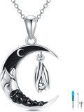 wholesale 925 Sterling Silver Bat in the Black Crescent Moon Keepsake Cremation Jewelry Urn Pendant Necklace with Chain 48cm/19inches Length (Bat)-0-0