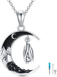 wholesale 925 Sterling Silver Bat in the Black Crescent Moon Keepsake Cremation Jewelry Urn Pendant Necklace with Chain 48cm/19inches Length (Bat)-Bat