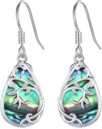 wholesale 925 Sterling Silver Abalone Shell Teardrop Tree of Life Dangle Earrings for Women-A-Abalone