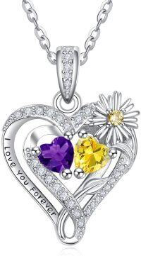 wholesale  Sterling Silver Daisy Heart Birthstone Necklace for Women -02-11-Feb-Nov