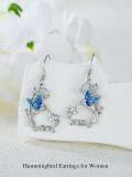 wholesale 925 Sterling Silver Blue Enamel Hummingbird Leverback Drop Dangle Earrings Gift for Women-0-2