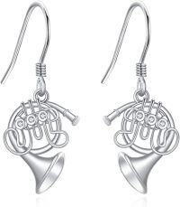 wholesale 925 Sterling Silver Trumpet Design Dangle Earrings with Cubic Zirconia Stones Gift for Her-French Horn