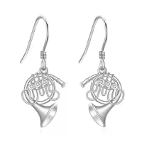 wholesale 925 Sterling Silver Trumpet Design Dangle Earrings with Cubic Zirconia Stones Gift for Her-French Horn
