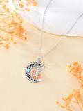 wholesale 925 Sterling Silver Crescent Moon with Fox and Star Charm Necklace-0-3