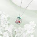 wholesale 925 Sterling Silver Heart-Shaped Double Red Crystal Pendant Necklace with Green Accents and Multicolor Stones-0-1