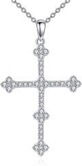 wholesale 925 Sterling Silver Cubic Zirconia-Cut Cross Pendant Necklace for Women and Men-0-0