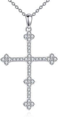 wholesale 925 Sterling Silver Cubic Zirconia-Cut Cross Pendant Necklace for Women and Men-plum bossom