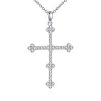 wholesale 925 Sterling Silver Cubic Zirconia-Cut Cross Pendant Necklace for Women and Men-plum bossom
