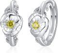 wholesale 925 Sterling Silver Yellow Sapphire Floral Huggie Hoop Earrings for Women Hypoallergenic  43x68mm-0-0