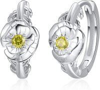 wholesale 925 Sterling Silver Yellow Sapphire Floral Huggie Hoop Earrings for Women Hypoallergenic  43x68mm-Peridot