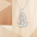 wholesale 925 Sterling Silver Anchor & Compass Pendant Necklace with Blue Crystal Stone - Nautical  for Women-0-1