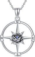 wholesale 925 Sterling Silver Birthstone Flower Necklace Compass Pendant for Women-0-0