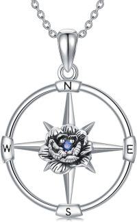 wholesale 925 Sterling Silver Birthstone Flower Necklace Compass Pendant for Women-09-Sep-Peony