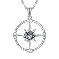 wholesale 925 Sterling Silver Birthstone Flower Necklace Compass Pendant for Women-0-0