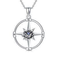 wholesale 925 Sterling Silver Birthstone Flower Necklace Compass Pendant for Women-09-Sep-Peony