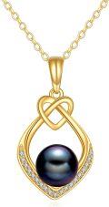 wholesale 14K Gold Infinity Love Knot Black Pearl Pendant Necklace for Women Mom Girlfriend Birthday Gift-0-0