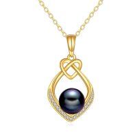 wholesale 14k Black Tahitian Pearl Pendant Necklace With Lab Diamond Accents-04-Celtic Knot Black Pearl