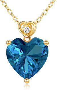 wholesale 14K Gold 3Ct Heart Cut Created Birthstone Love Heart Necklace for Women-A12:December-London Blue Topaz