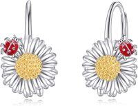 wholesale 925 Sterling Silver Ladybug Daisy Drop Earring Set - Hypoallergenic Floral Jewelry for Women-Daisy Earrings