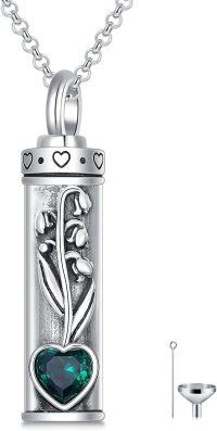 wholesale 925 Sterling Silver Birthstone Floral Bar Urn Necklace for Ashes  Char-05-May-Lily of the Valley