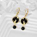 wholesale 925 Sterling Silver Black Onyx Cat Dangle Earrings with Gold Plating and Star Design-0-2