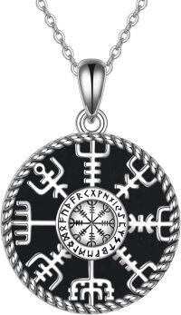 wholesale 925 Sterling Silver Viking Compass Vegvisir Rune Pendant Necklace for Women and Moms-viking compass-Black Onyx