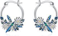 wholesale 925 Sterling Silver Dragonfly Flower Enamel Stone Huggie Hoop Earrings Gift for Women-Animal earrings-Dragonfly Earrings