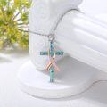 wholesale 925 Sterling Silver with Rose Gold and Pink CZ Accents Turquoise Cross Pendant Necklace for Women-0-2