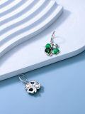 wholesale 925 Sterling Silver Green Crystal Shamrock Drop Earrings for Women-0-3