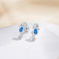 wholesale 925 Sterling Silver Sea Horse Stud Earrings with Blue Crystal Stone-0-3