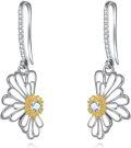wholesale 925 Sterling Silver Daisy Flower Drop Earrings with Cubic Zirconia and Gold Accents for Women-0-0