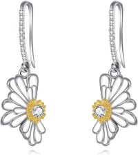 wholesale 925 Sterling Silver Daisy Flower Drop Earrings with Cubic Zirconia and Gold Accents for Women-Daisy