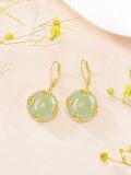 wholesale 14K Gold Plated Sterling Silver Round Natural Jade Earrings for Women-0-22