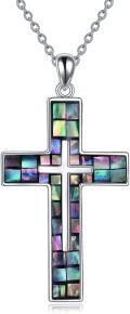 wholesale 925 Sterling Silver Abalone Shell Cross Pendant Necklace - Unique Handcrafted Gift for Women-0-0