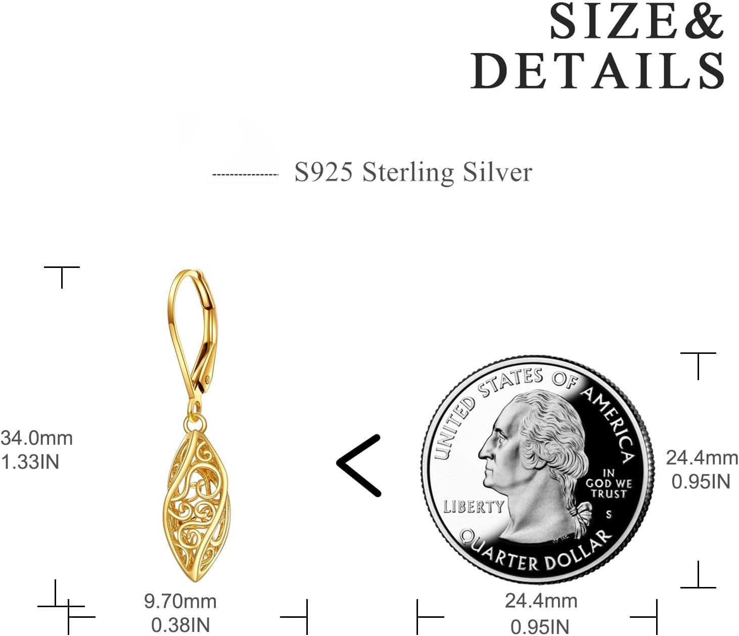 Sterling Silver Filigree Vintage Dangle Drop Leverback Earrings Jewelry Gift-0-4